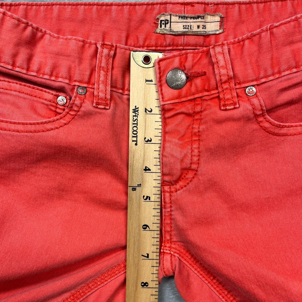 Free People Skinny Jeans Women Coral Red Low Rise Stretch Denim Pants Size 25 - Picture 11 of 12